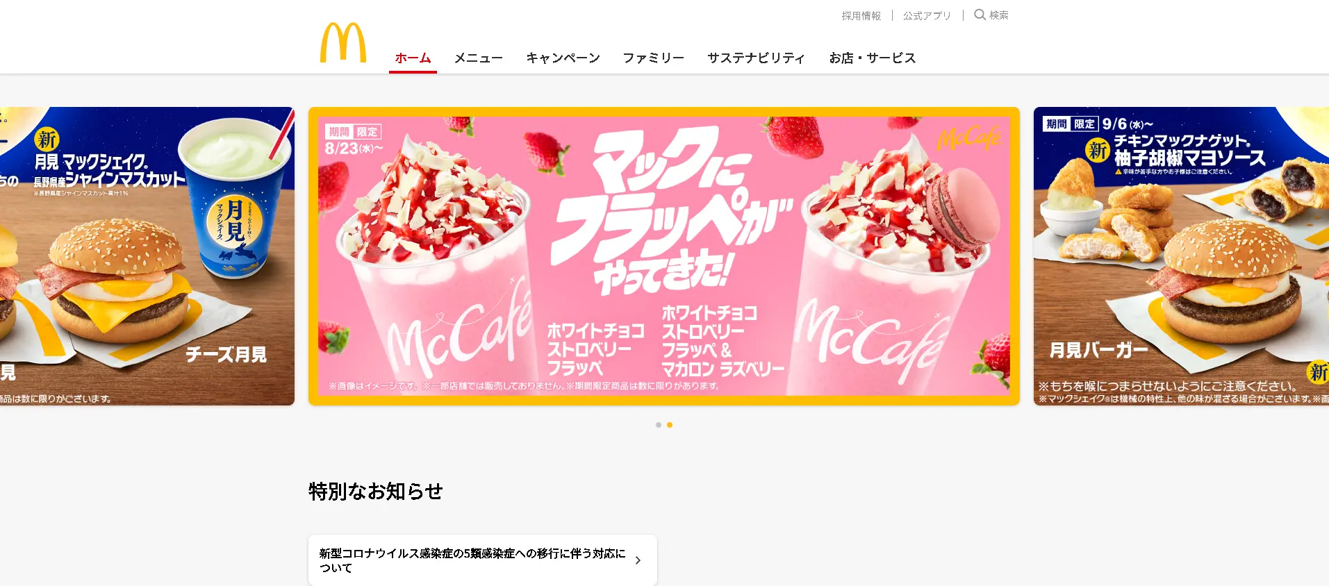 Screenshot of McDonalds Japan multilingual website