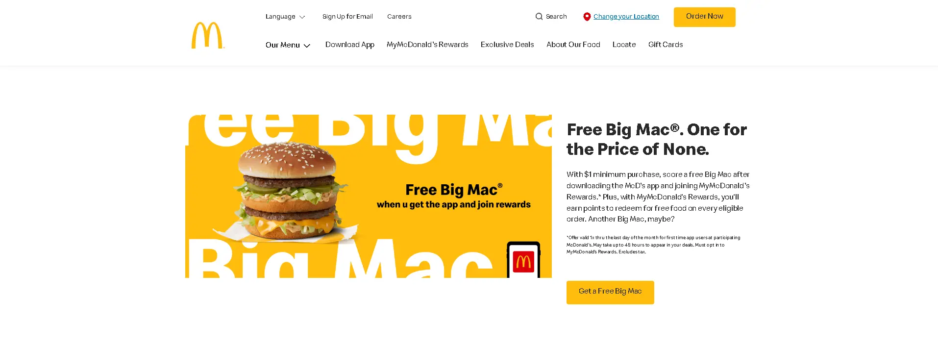 Screenshot of McDonalds multilingual website us