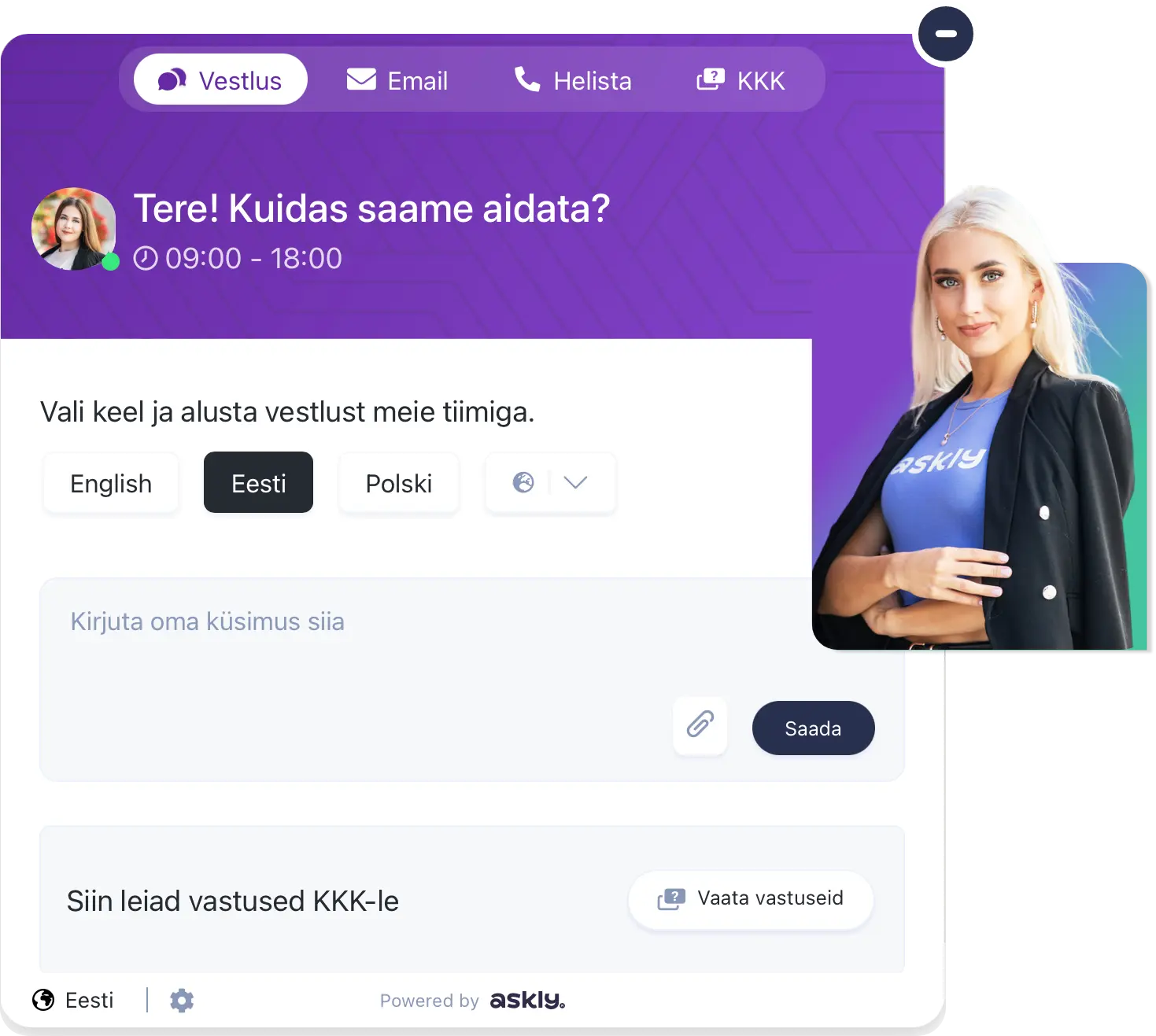 Askly klienditugi vestlusaken